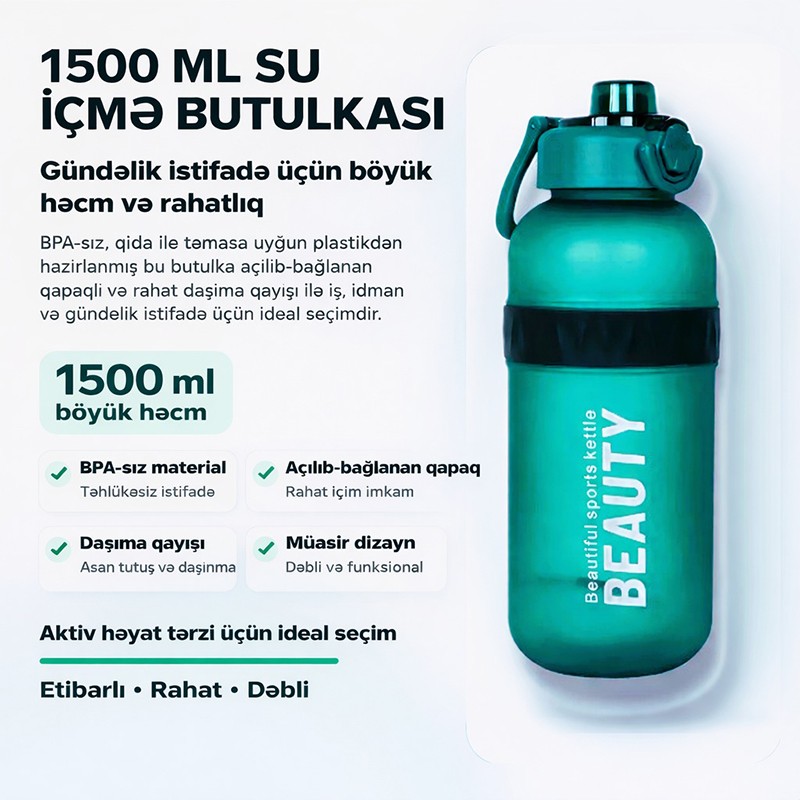 Termos Beauty water bottle 1500 ml, yaşıl